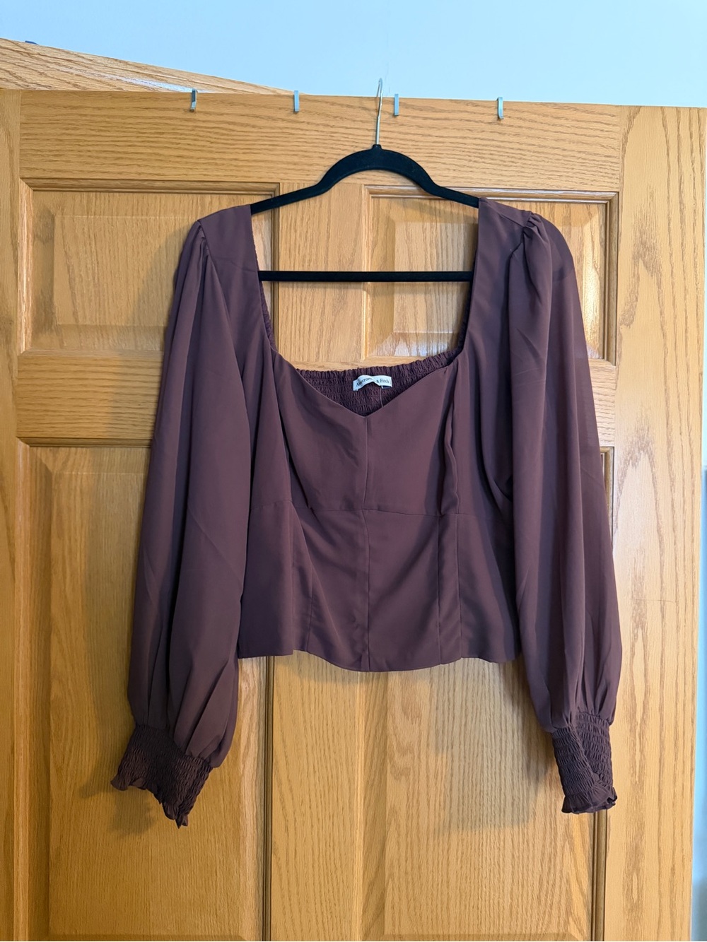 Abercrombie & Fitch Mauve Square-Neck Puff Sleeve Blouse